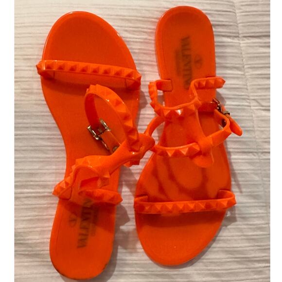 Valentino Garavani Rockstud Jelly Ankle Strap sandals Orange size 37 pre loved - Picture 4 of 9